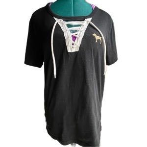 Pink by Victoria’s Secret Lace Up Logo Shirt Size L